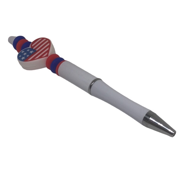 🟢 American Flag Heart Blue Red Beaded Focal Pen - Picture 1 of 10